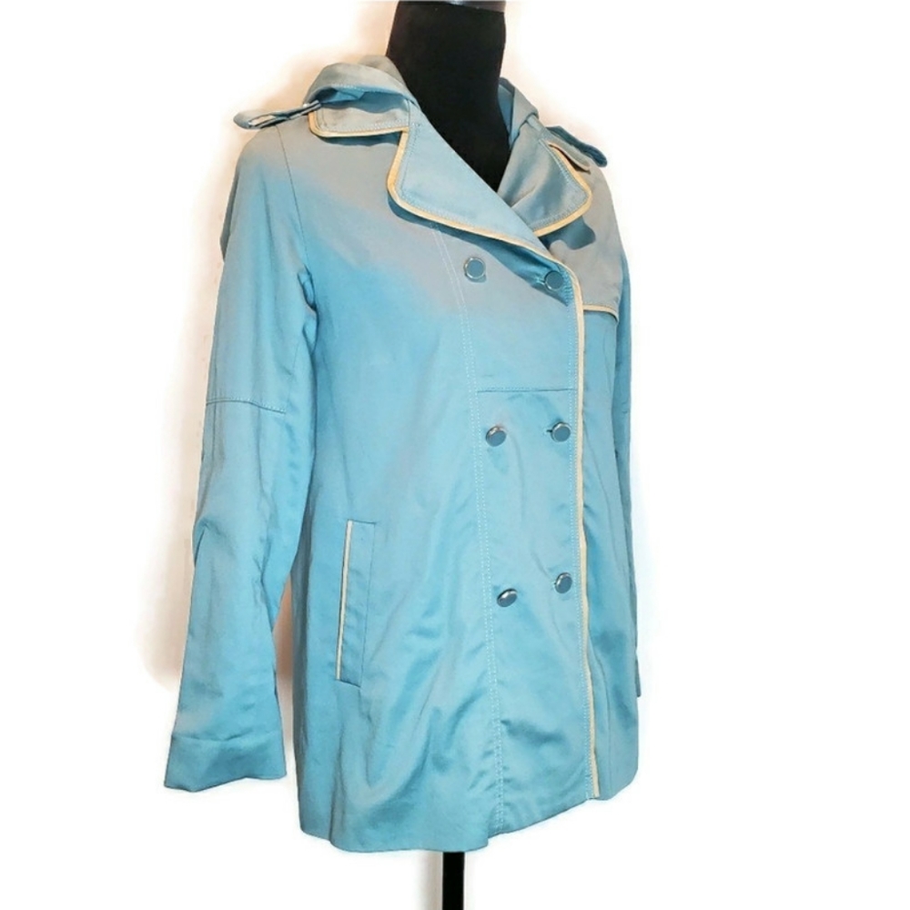 Chloé | Blue Short Trench Rain Jacket Tan Leather